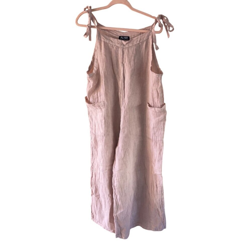 Alter Brooklyn Womens One Size Pink Linen Relaxed Cropped Chore Jumper Casual